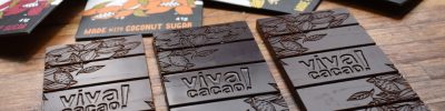 Close up of chocolate packaging by Viva Cacao